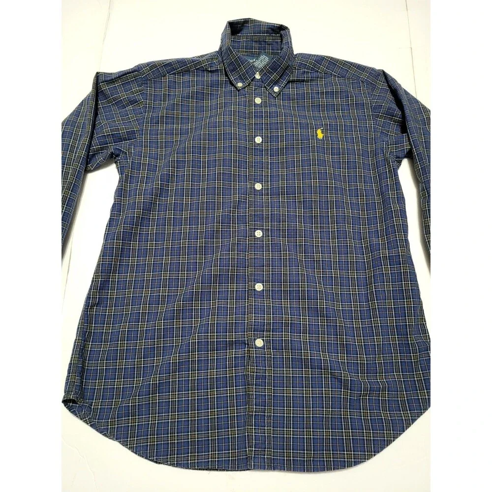 (#18) Ralph Lauren Button Down Shirt Long Sleeve Blue Size Kid's L(14-16)